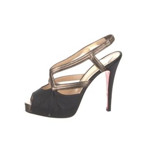Christian Louboutin Black Satin heels with dark bronze  straps sz 37EU